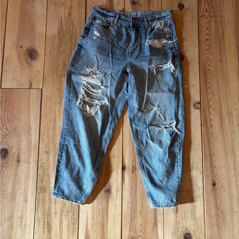 American Eagle Outfitters Ripped Boyfriend Jeans - Blue